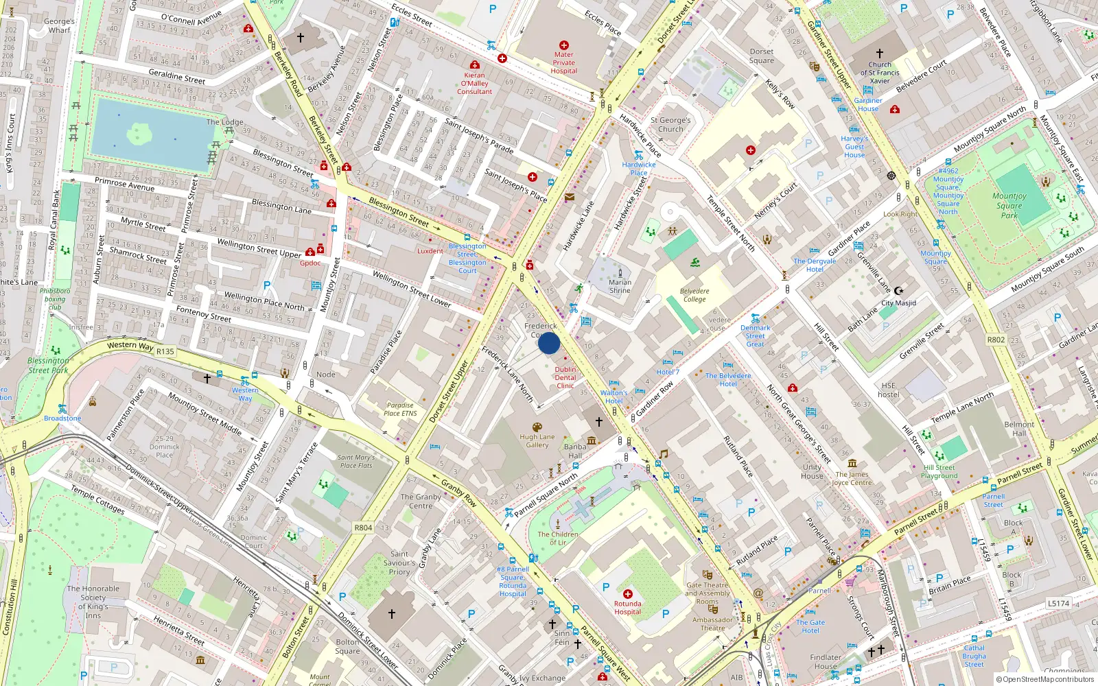 Overhead map showing the location of Apt 12, 28 Frederick Street North, Dublin 1