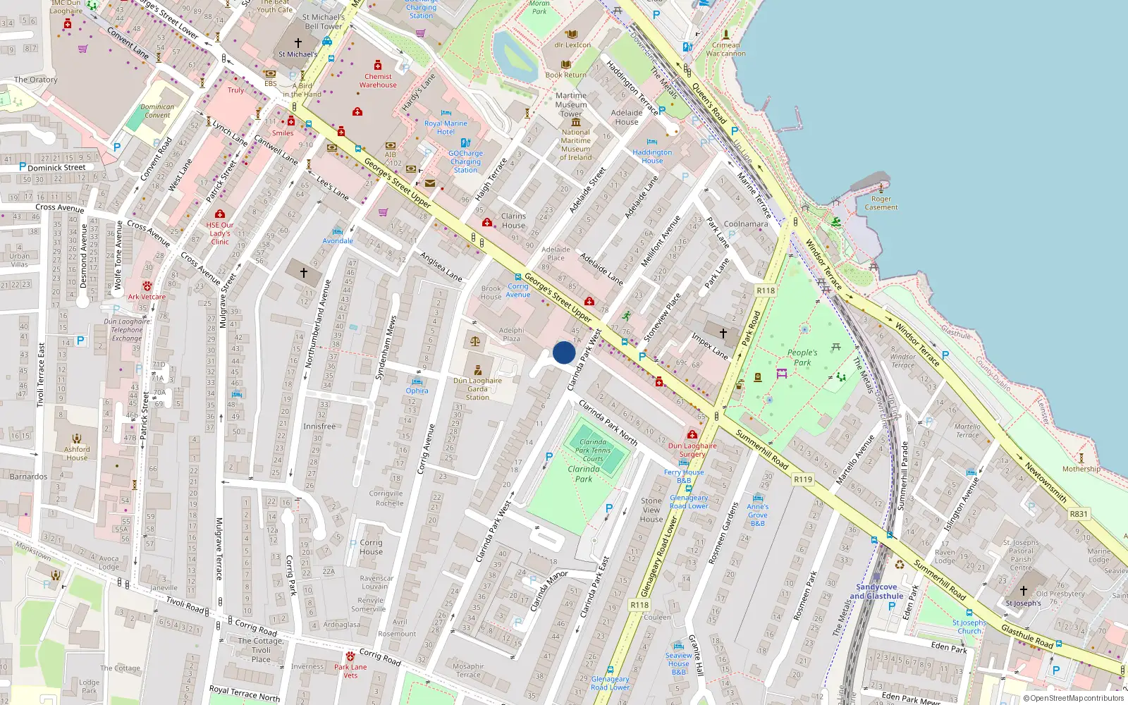 Overhead map showing the location of Apt 12 Clarinda House, Clarinda Park West, Dun Laoghaire