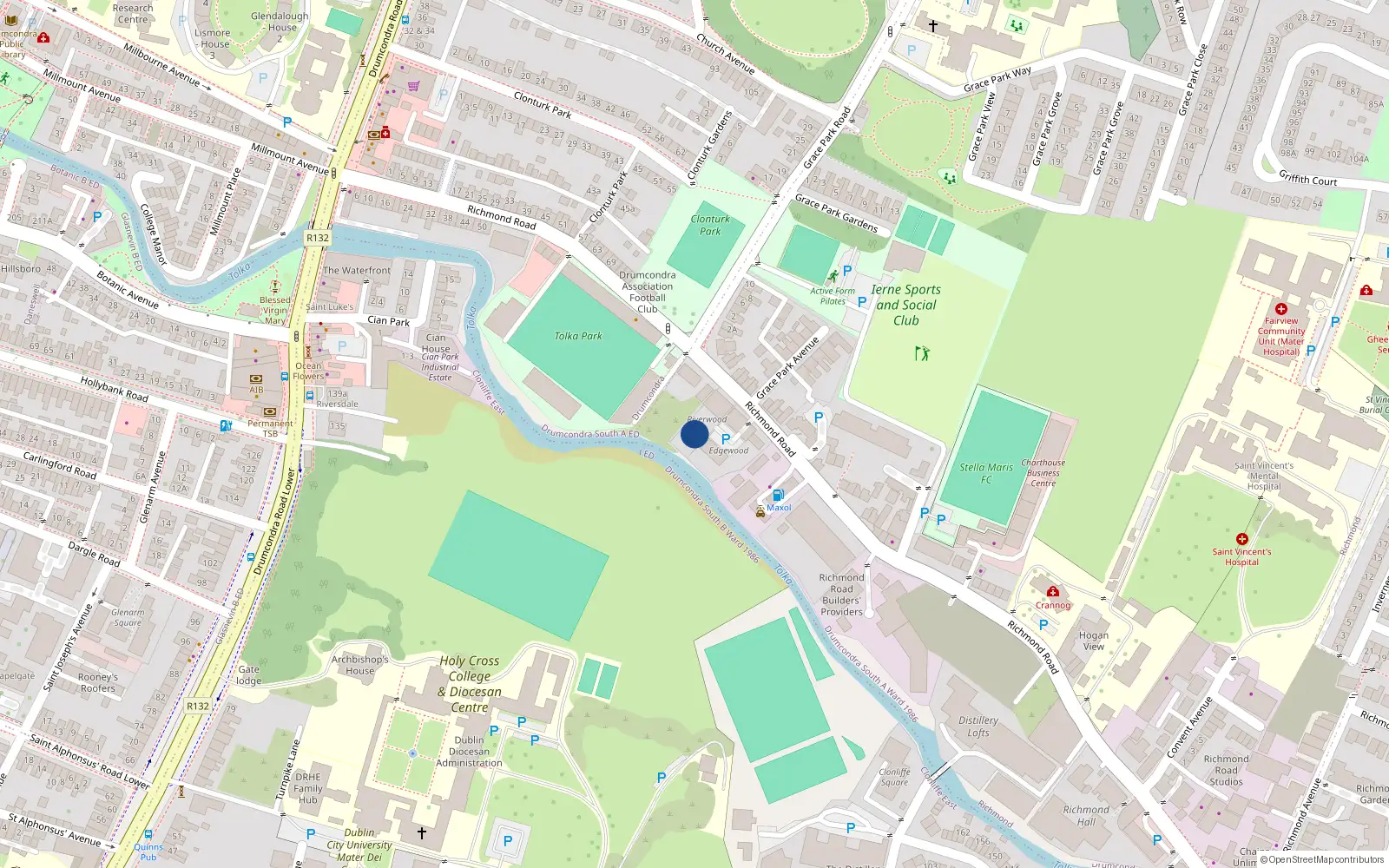 Overhead map showing the location of Apt 12, Riverwood, Richmond Road Dublin 3