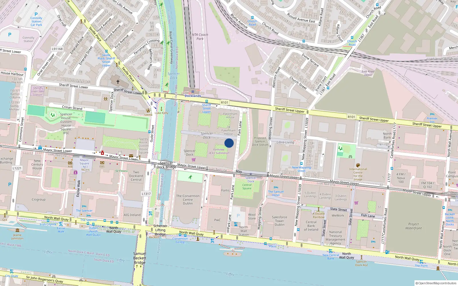 Overhead map showing the location of Apt 12, Saunders House, Spencer Dock