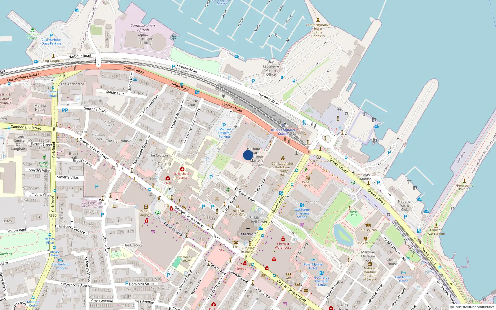 Overhead map showing the location of Apt 122 Harbour View, Crofton Road, Dun Laoghaire