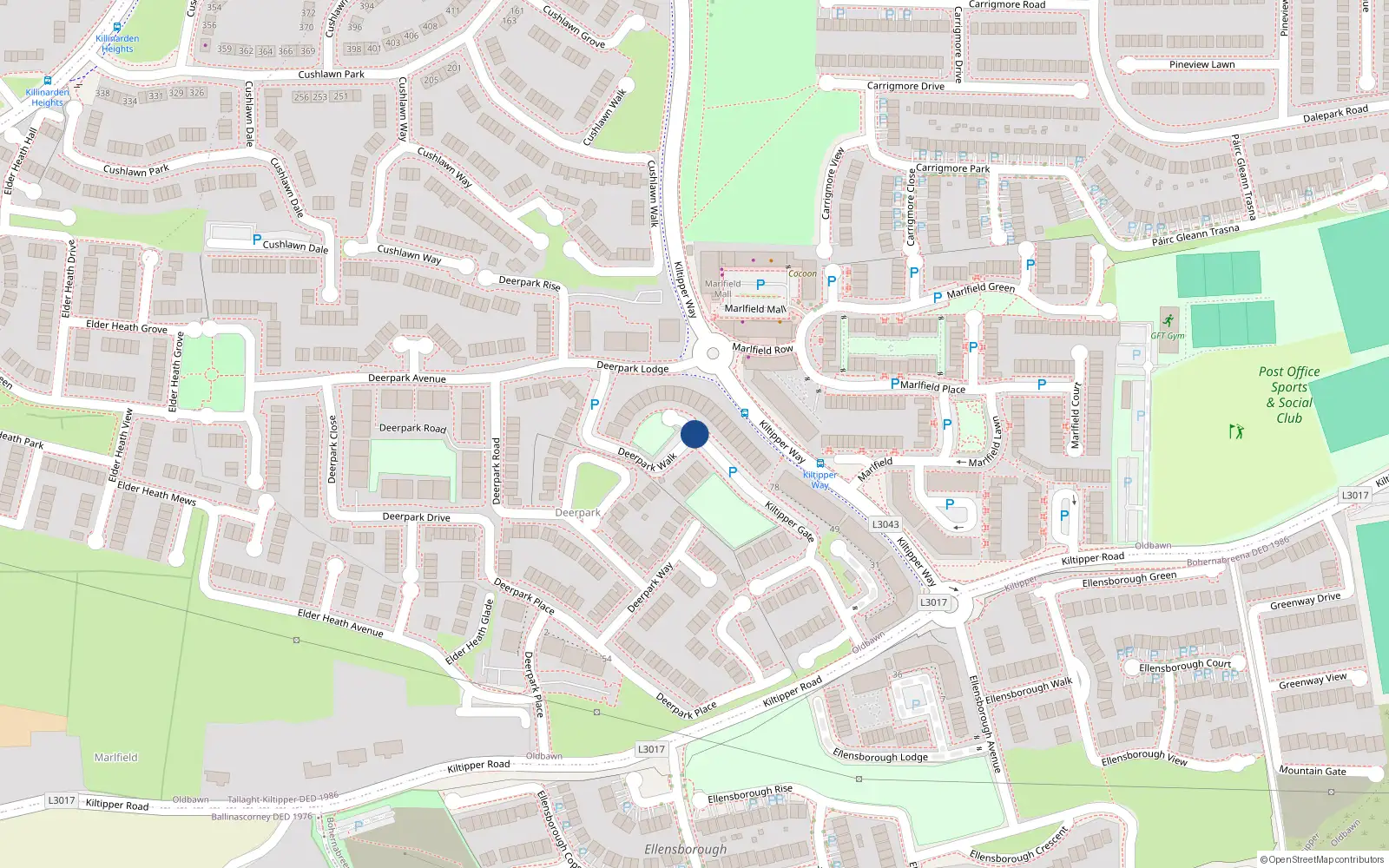 Overhead map showing the location of Apt. 127 Kiltipper Gate, 127 Kiltipper Gate, Tallaght