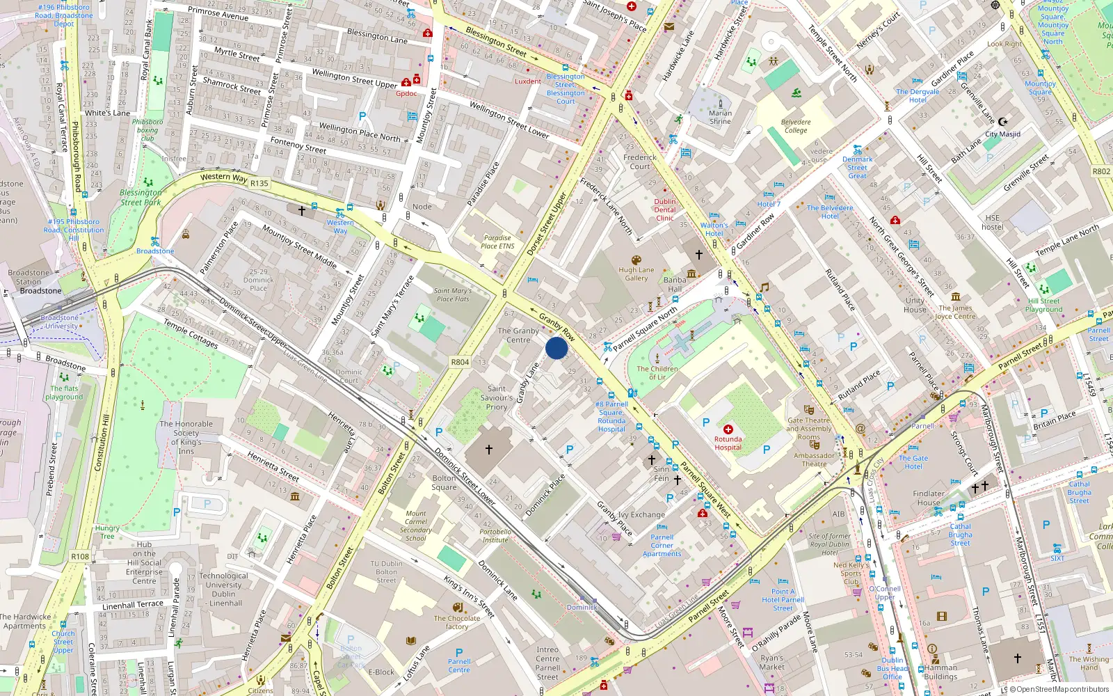 Overhead map showing the location of Apt 13, 14 Granby Row, Dublin 1