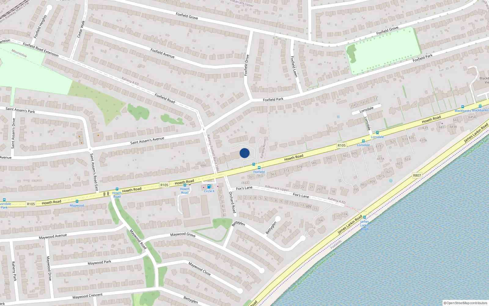 Overhead map showing the location of Apt 13 Berehaven Place, Howth Road, Dublin 5