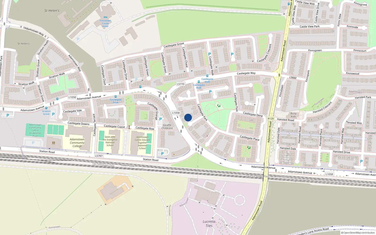 Overhead map showing the location of Apt 13 Castlegate Mews Adamstown, Lucan Dublin, 13 Castlegate Mews, Lucan