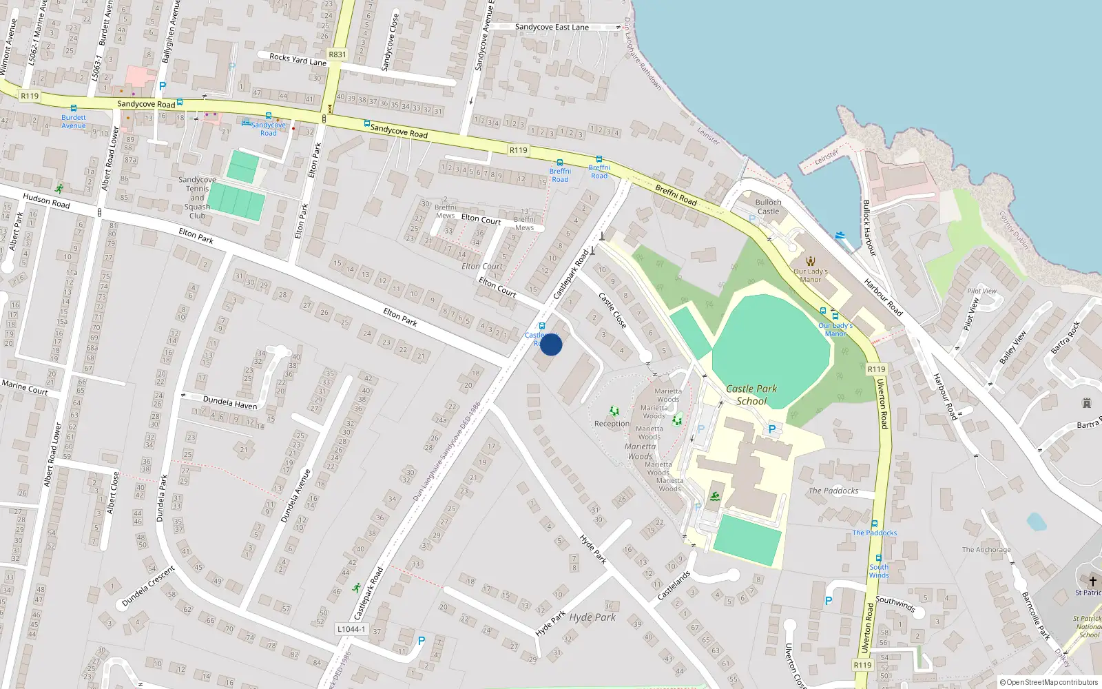 Overhead map showing the location of Apt 13 Castlepark Residence, Castlepark Road, Sandycove