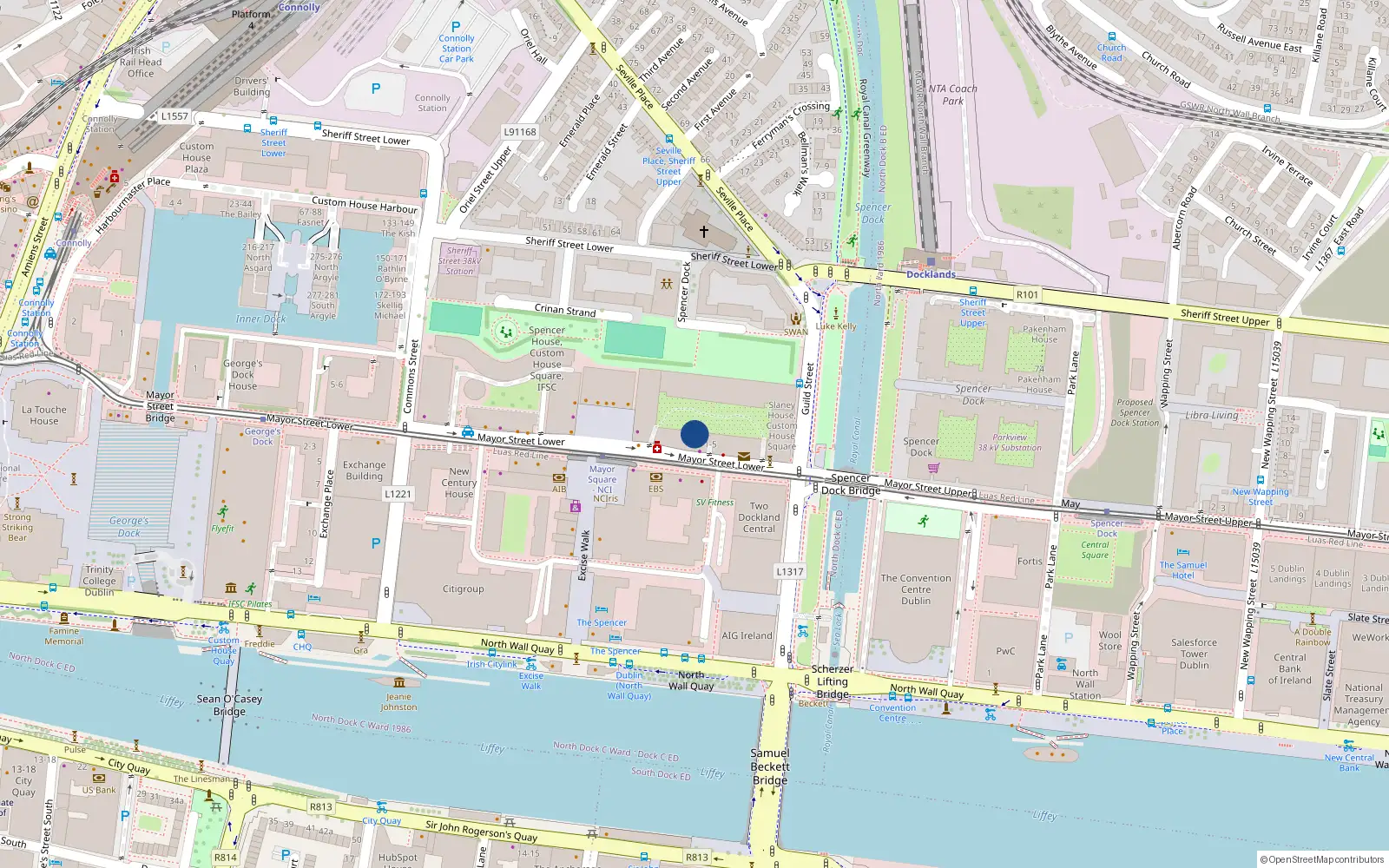 Overhead map showing the location of Apt 13 Dargle House, Custom House Square, Ifsc