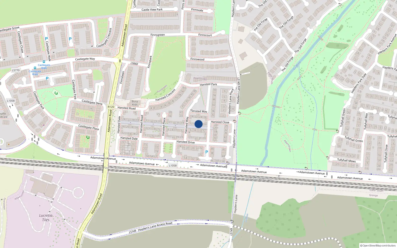 Overhead map showing the location of Apt 13, 13 Hansted Close, Lucan