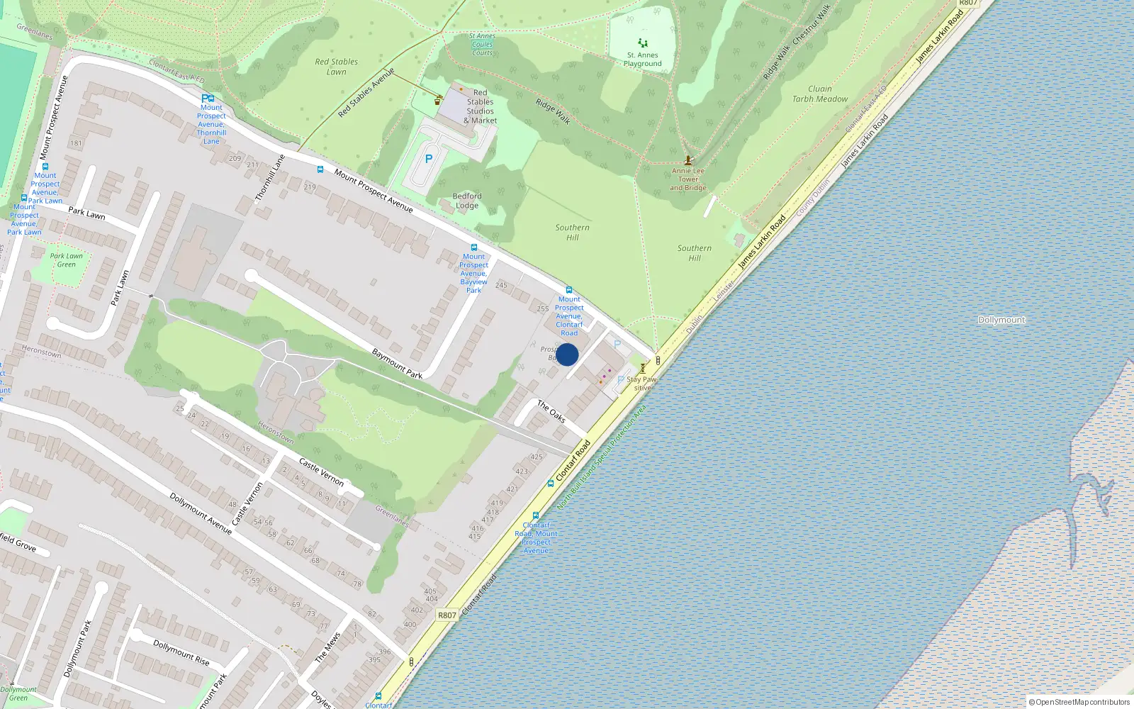 Overhead map showing the location of Apt 13, Prospect Bay, Clontarf