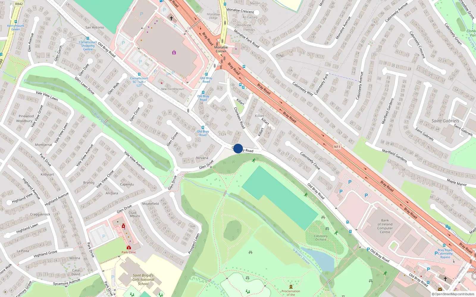 Overhead map showing the location of Apt 13 Watermint, Bray Road, Cabinteely