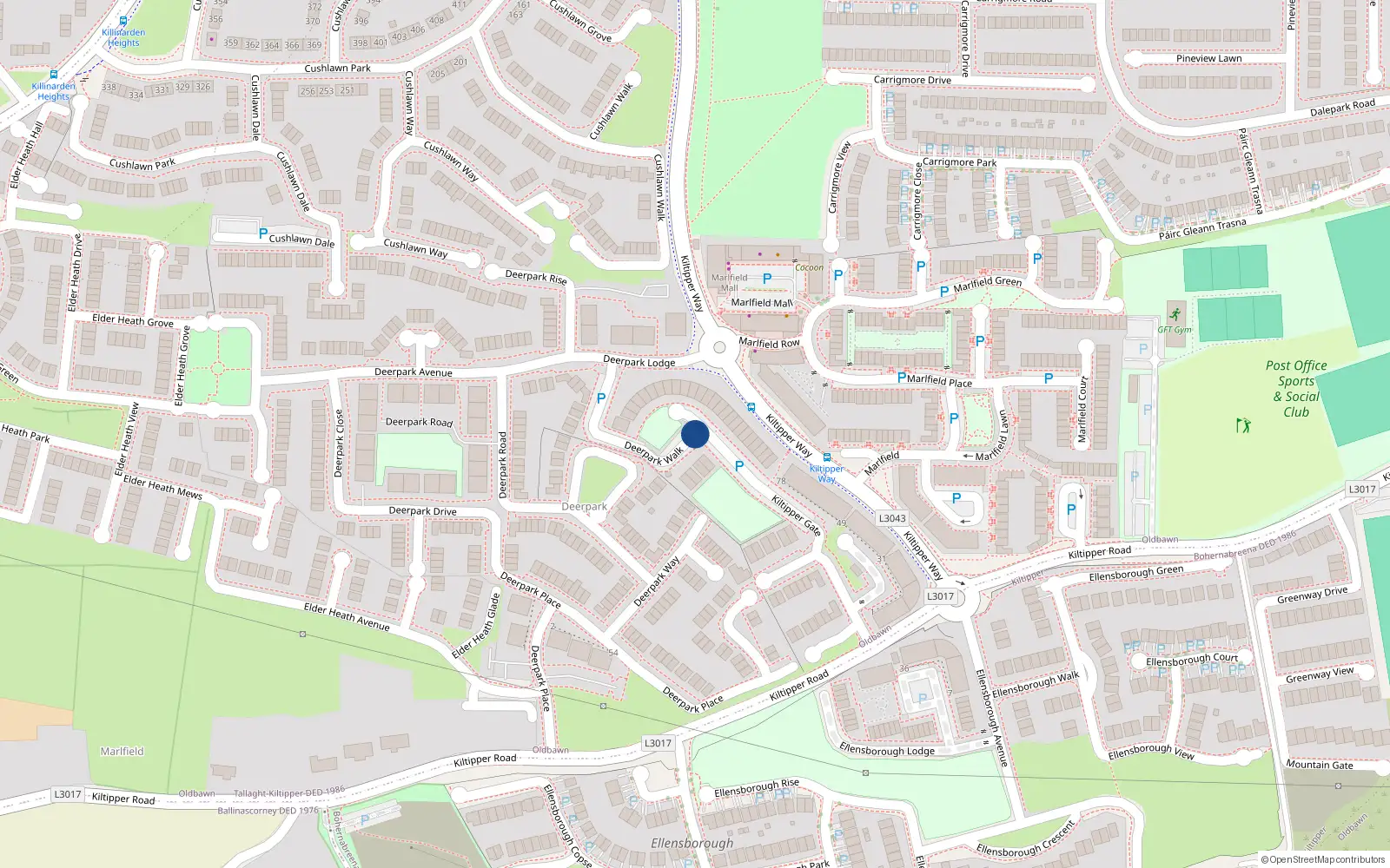 Overhead map showing the location of Apt 134 Kiltipper Gate, 134 Kiltipper Gate, Tallaght