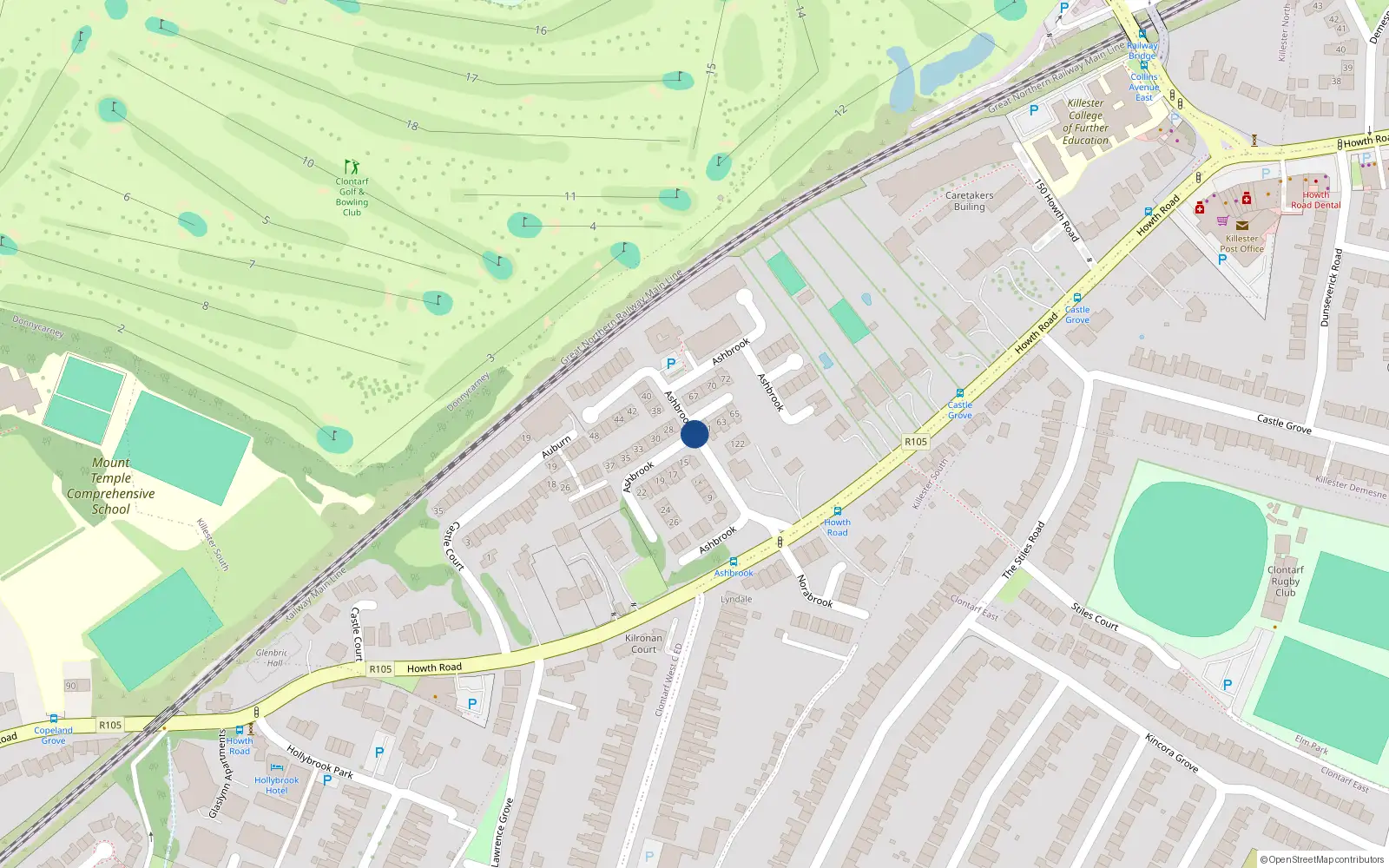 Overhead map showing the location of Apt 139, Ashbrook, Howth Road Dublin 3