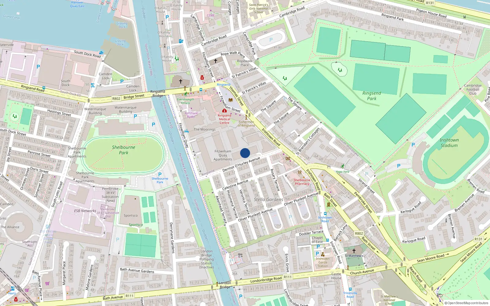 Overhead map showing the location of Apt 13B, The Bottleworks, Dermot O'Hurley Avenue, Ringsend