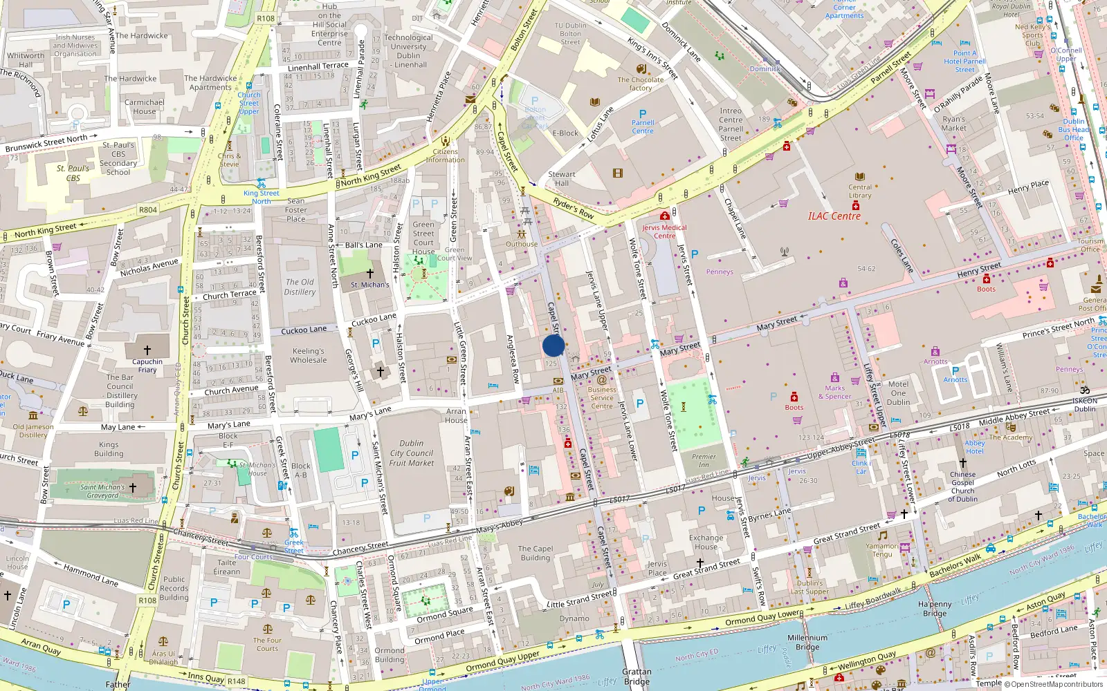 Overhead map showing the location of Apt 14, 122 Capel Street, Dublin 1