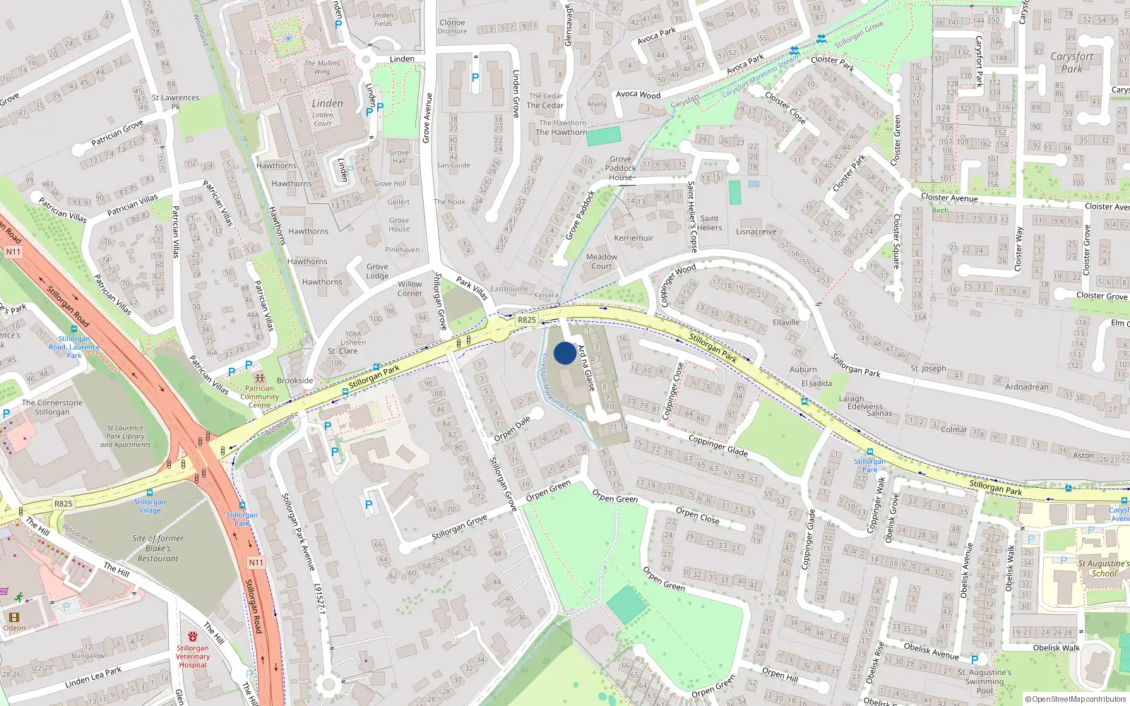 Overhead map showing the location of Apt 14 Carysfort Ard na Glaise, Stillorgan Park, Stillorgan