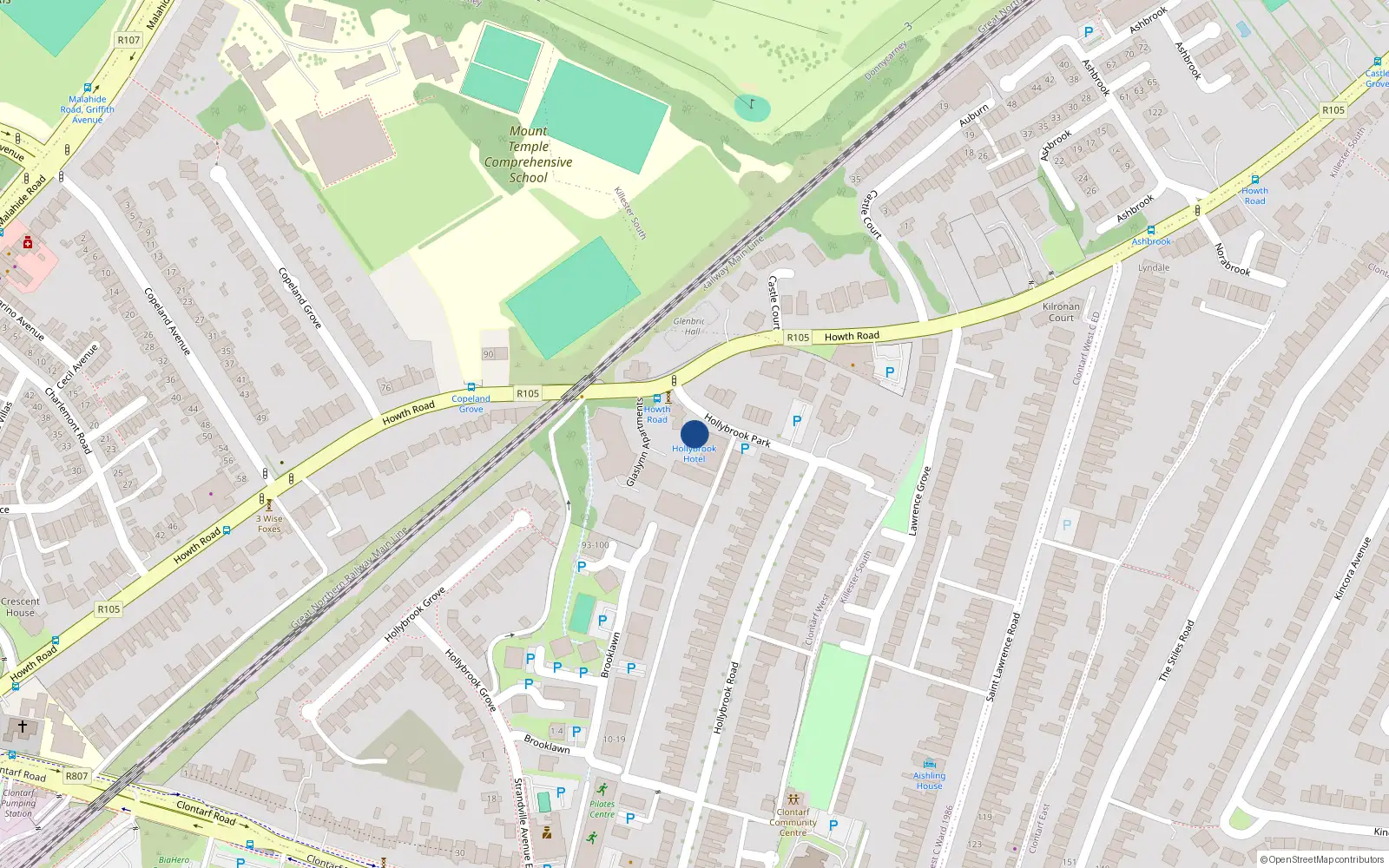 Overhead map showing the location of Apt 14, 6 Hollybrook Park, Clontarf