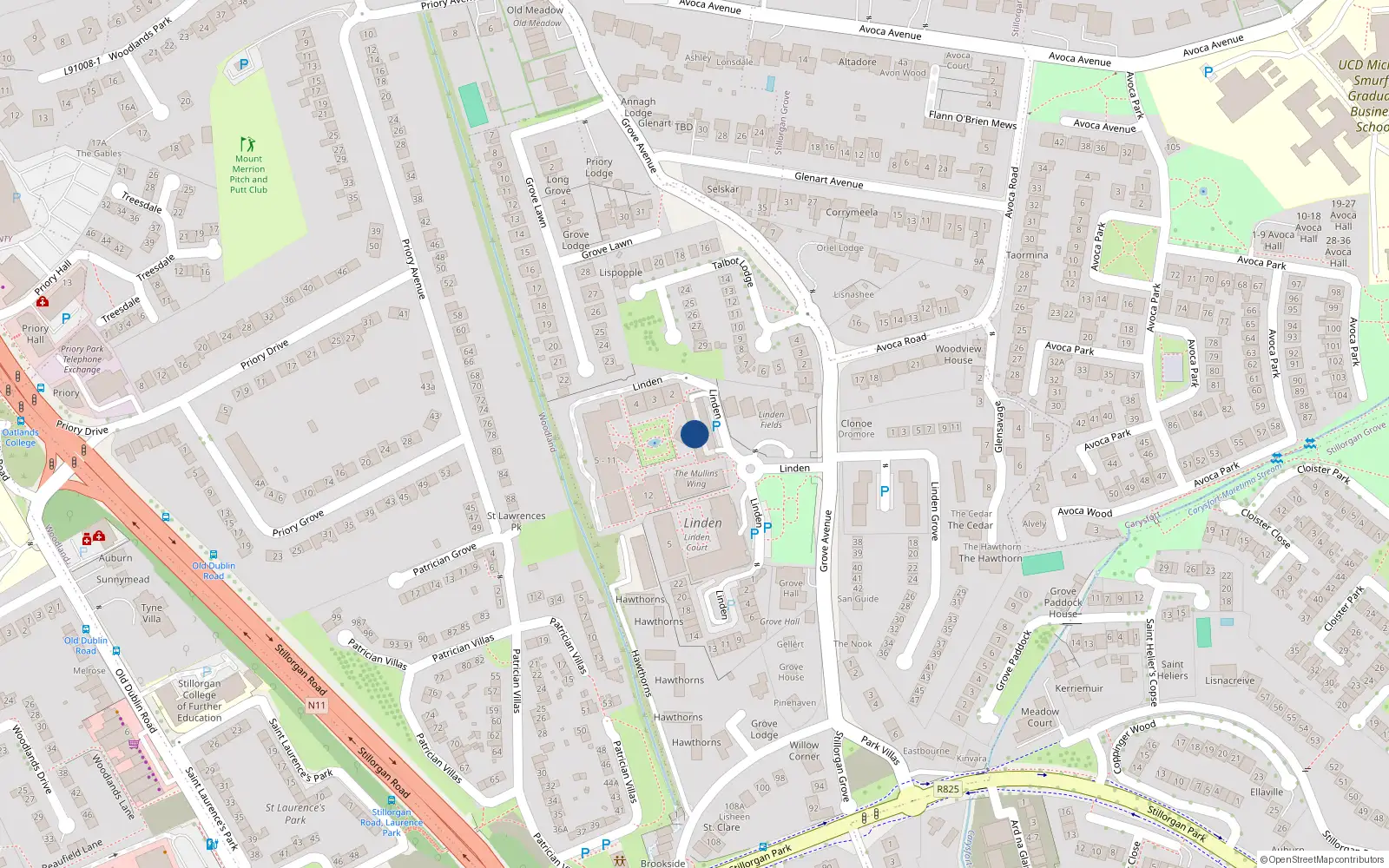 Overhead map showing the location of Apt 14 House 1, Linden Square Grove Avenue, Blackrock