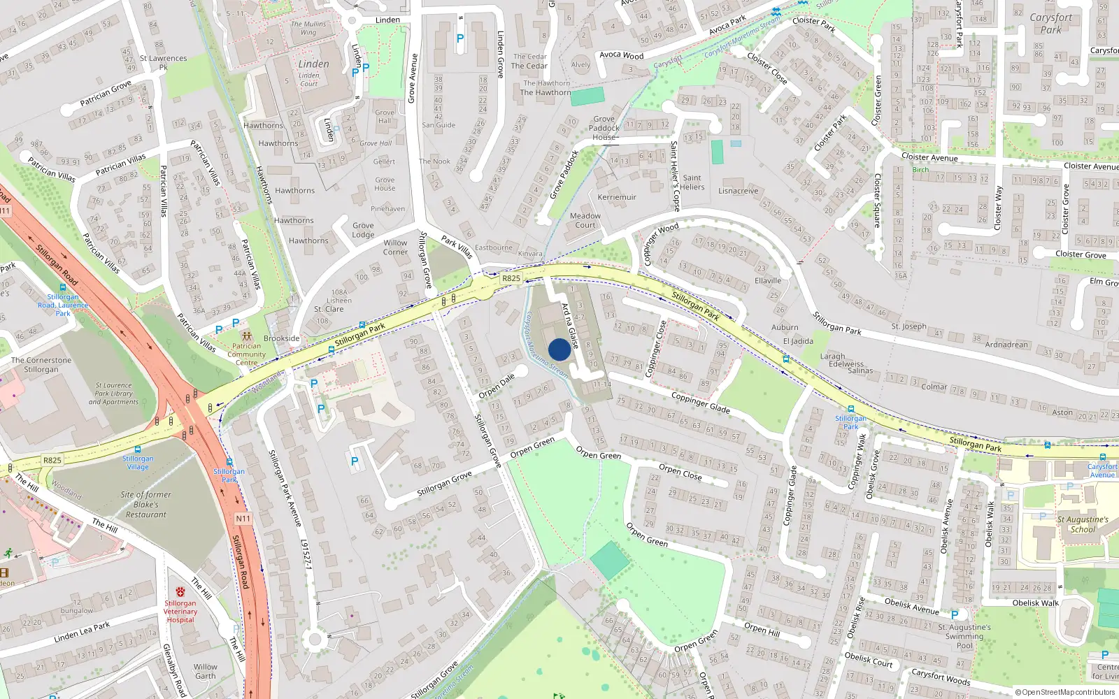 Overhead map showing the location of Apt 14 Maretimo Ard na Glaise, Stillorgan Park, Stillorgan