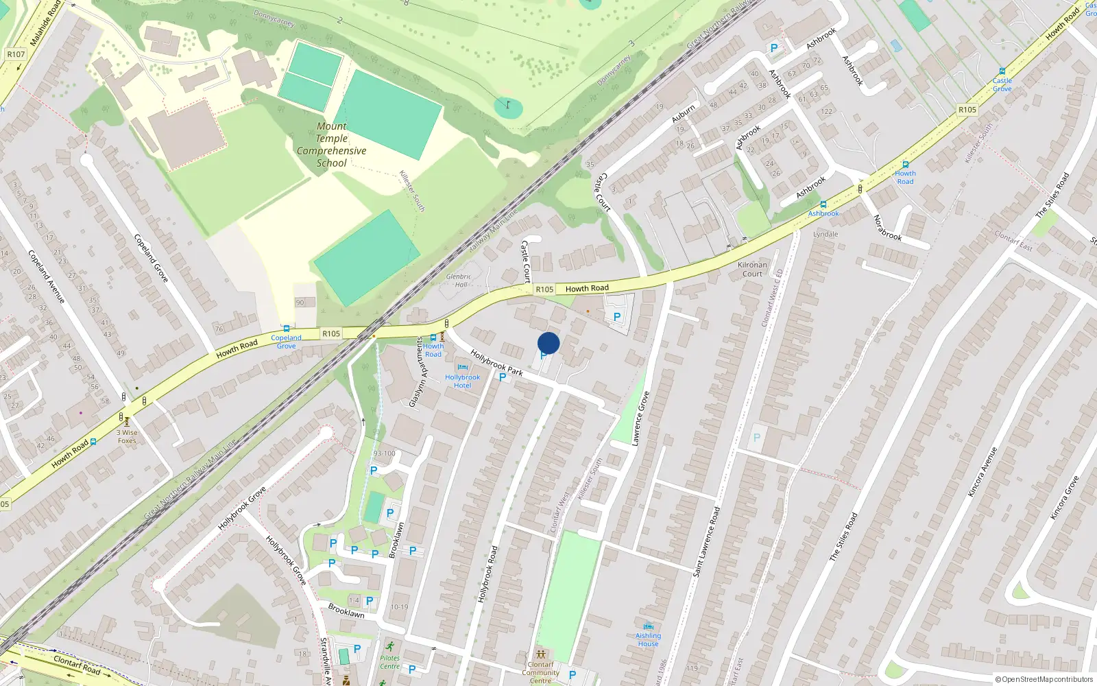 Overhead map showing the location of Apt 14 St James, Hollybrook Park, Clontarf