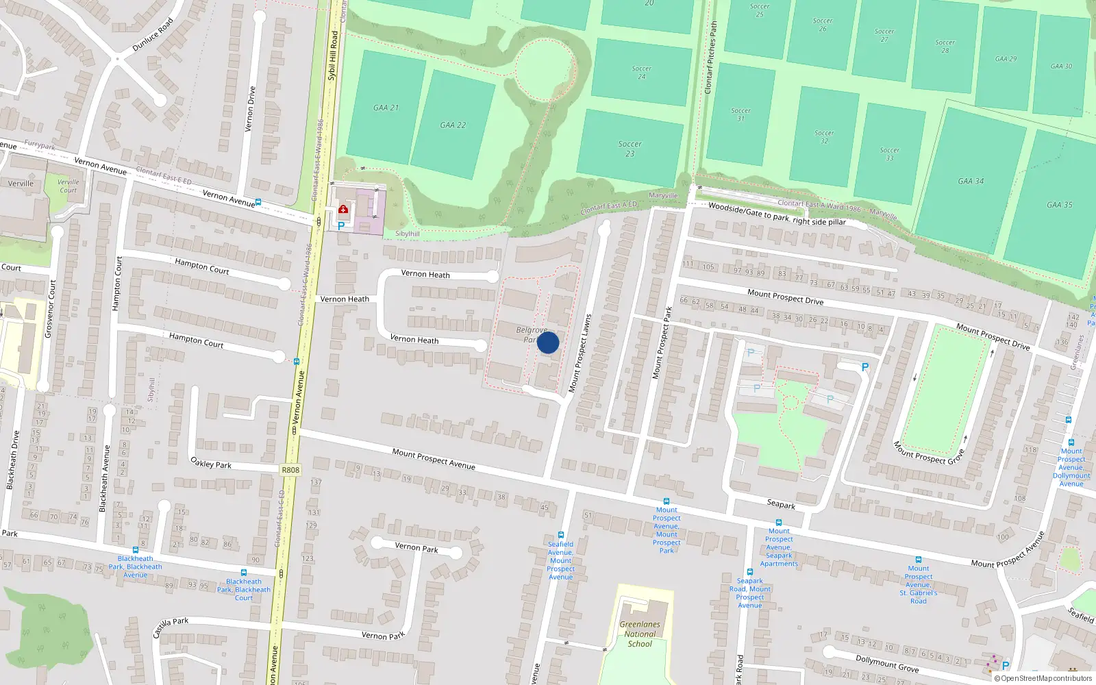 Overhead map showing the location of Apt 141, Belgrove Park, Mount Prospect Avenue Dublin 3