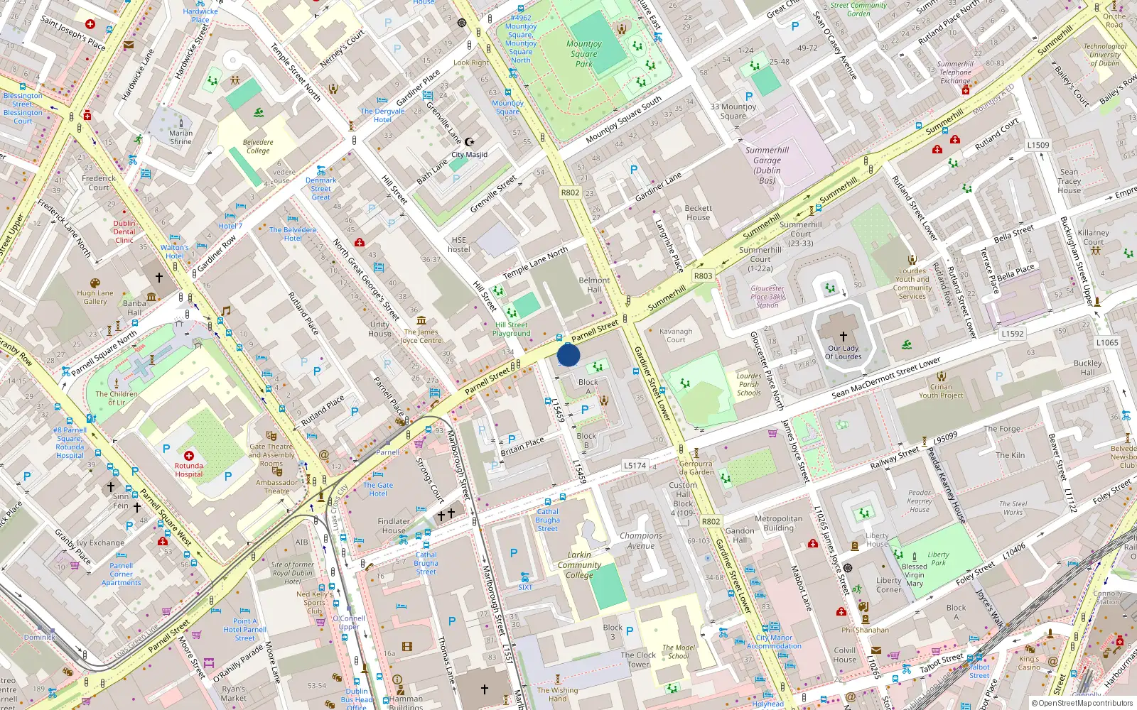 Overhead map showing the location of Apt 145, 109 Parnell St, Dublin 1