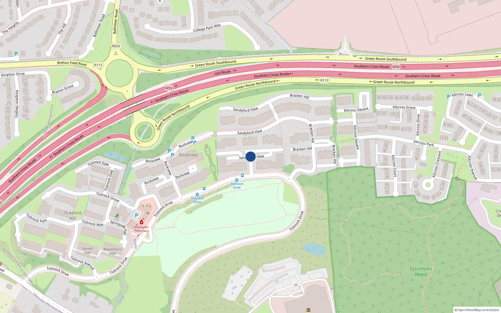 Overhead map showing the location of Apt 145 Block H Sandyford View, Blackglen Road, Sandyford View, Sandyford