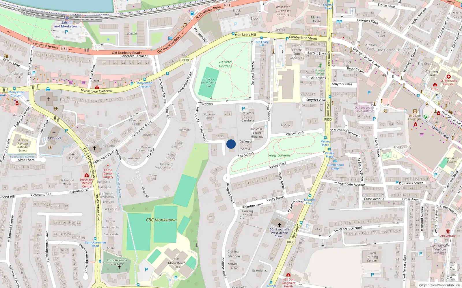 Overhead map showing the location of Apt 15 Packenham, Sloperton, Dun Laoghaire