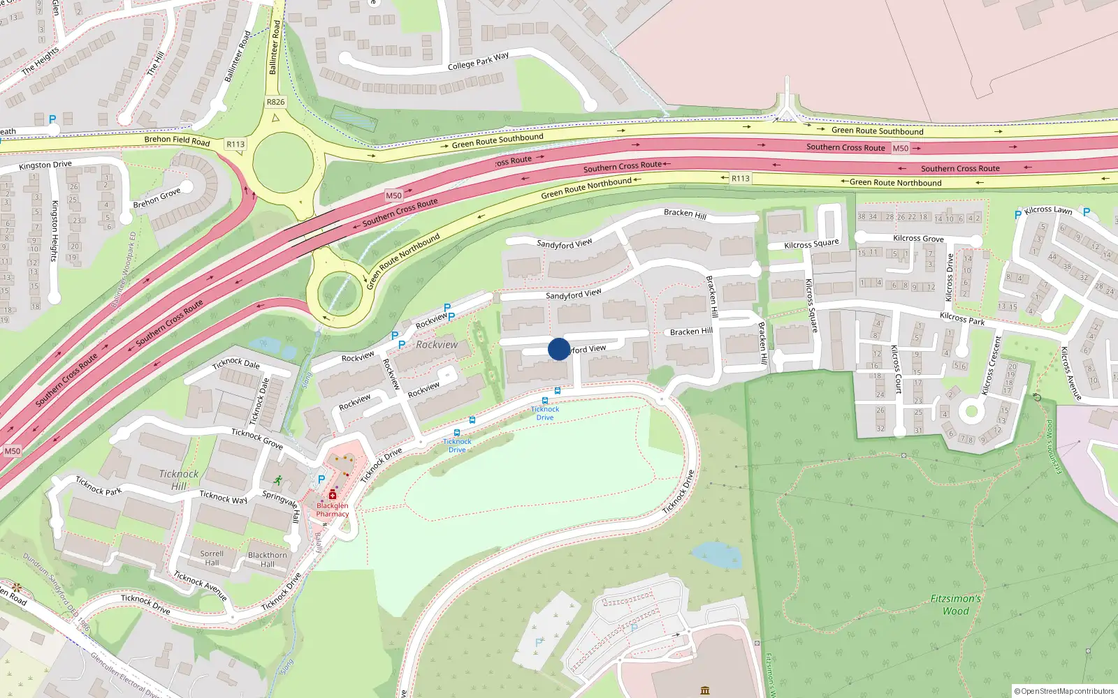Overhead map showing the location of Apt. 15 Sandyford View, Simons Ridge, 15 Sandyford View, Sandyford