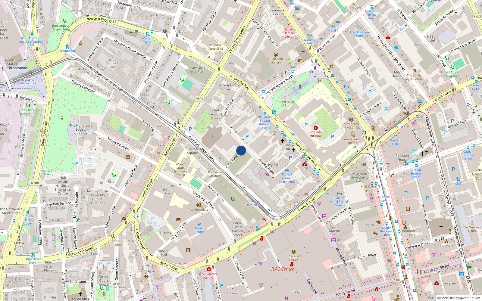 Overhead map showing the location of Apt 15 Sartini Court, 18 Dominick Place, Dublin 1