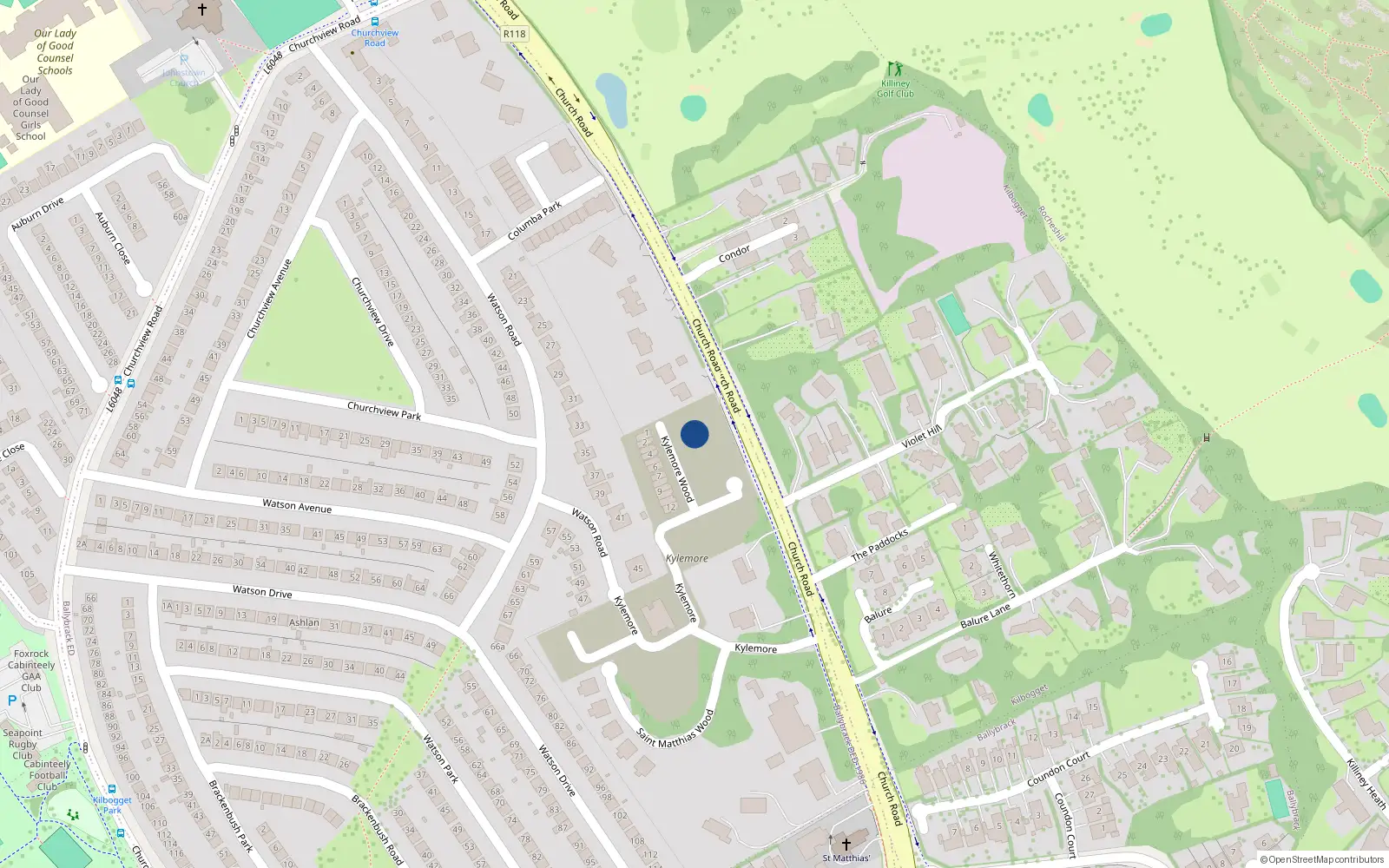 Overhead map showing the location of Apt 15 Smallacre, Kylemore Wood, Killiney