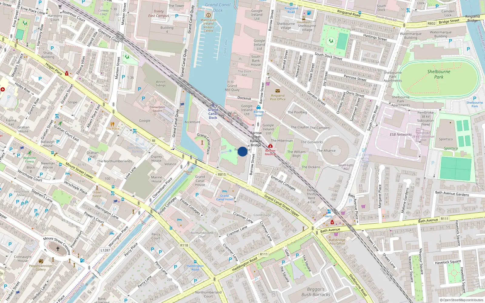Overhead map showing the location of Apt 154, Pembroke Square, Grand Canal St Upper Dublin 4