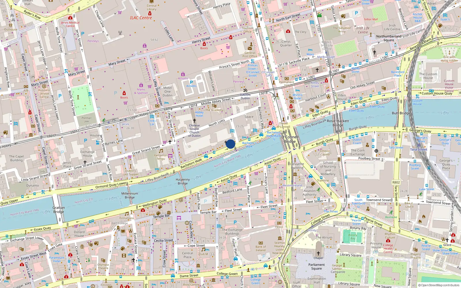 Overhead map showing the location of Apt 155 Bachelors Walk, 155 Bachelors Walk, Dublin 1
