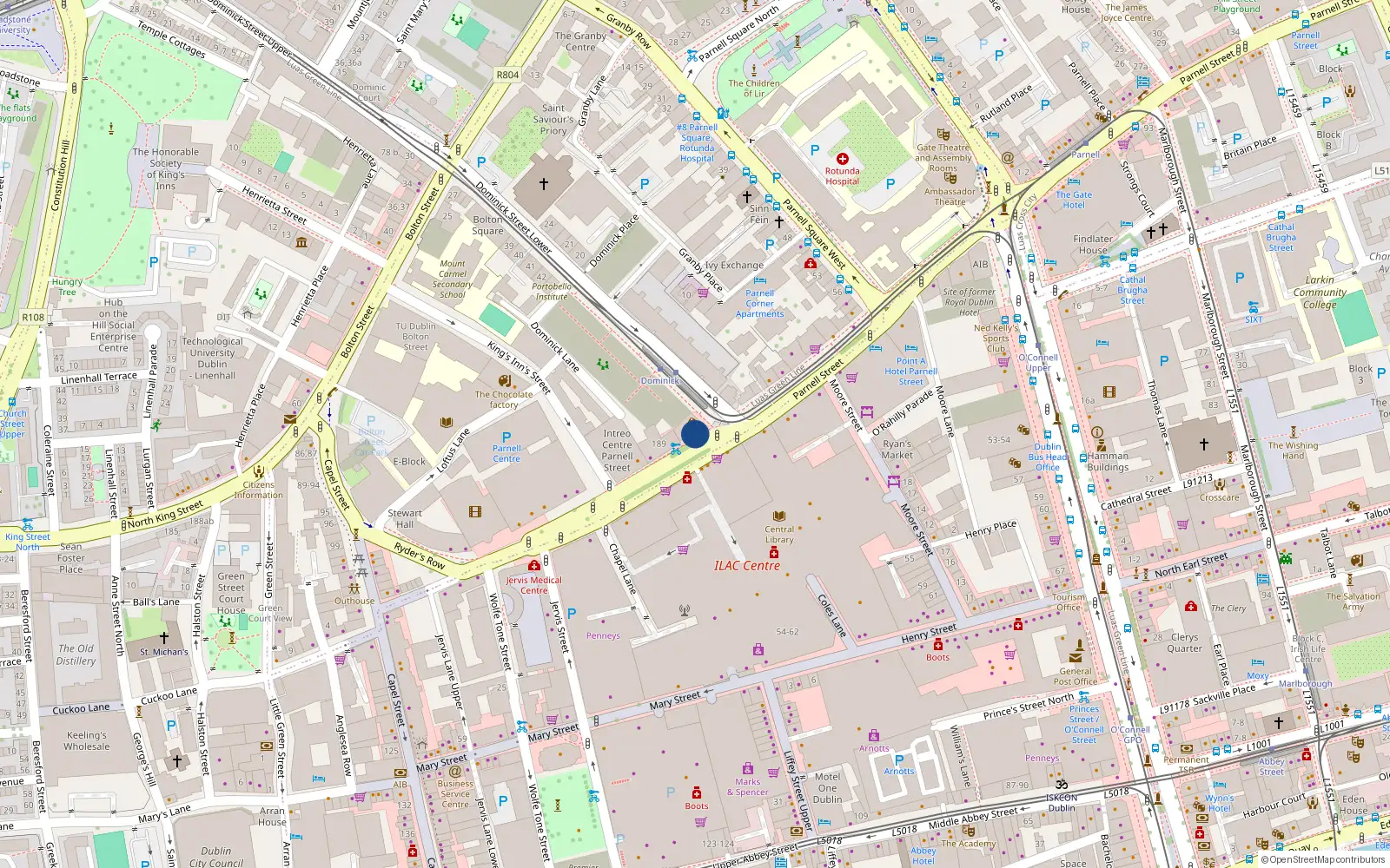Overhead map showing the location of Apt 16, Stewart House, 186 Parnell Street, Dublin 1