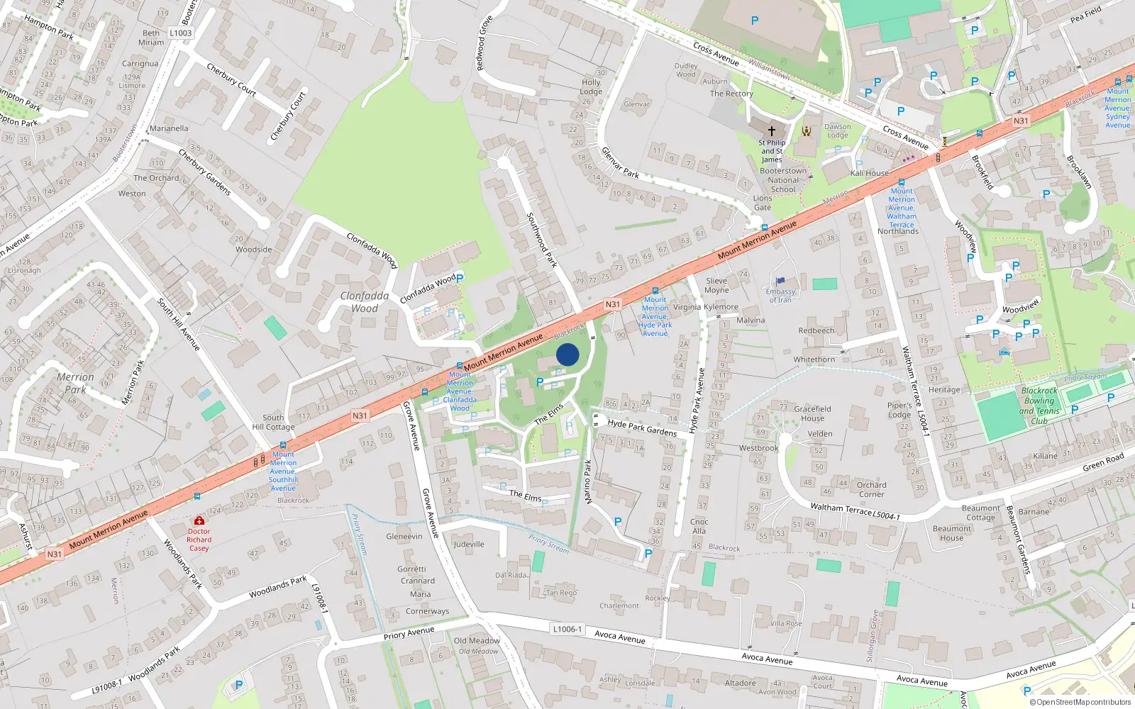 Overhead map showing the location of Apt 16 the Elms, Mt Merrion Avenue, Blackrock