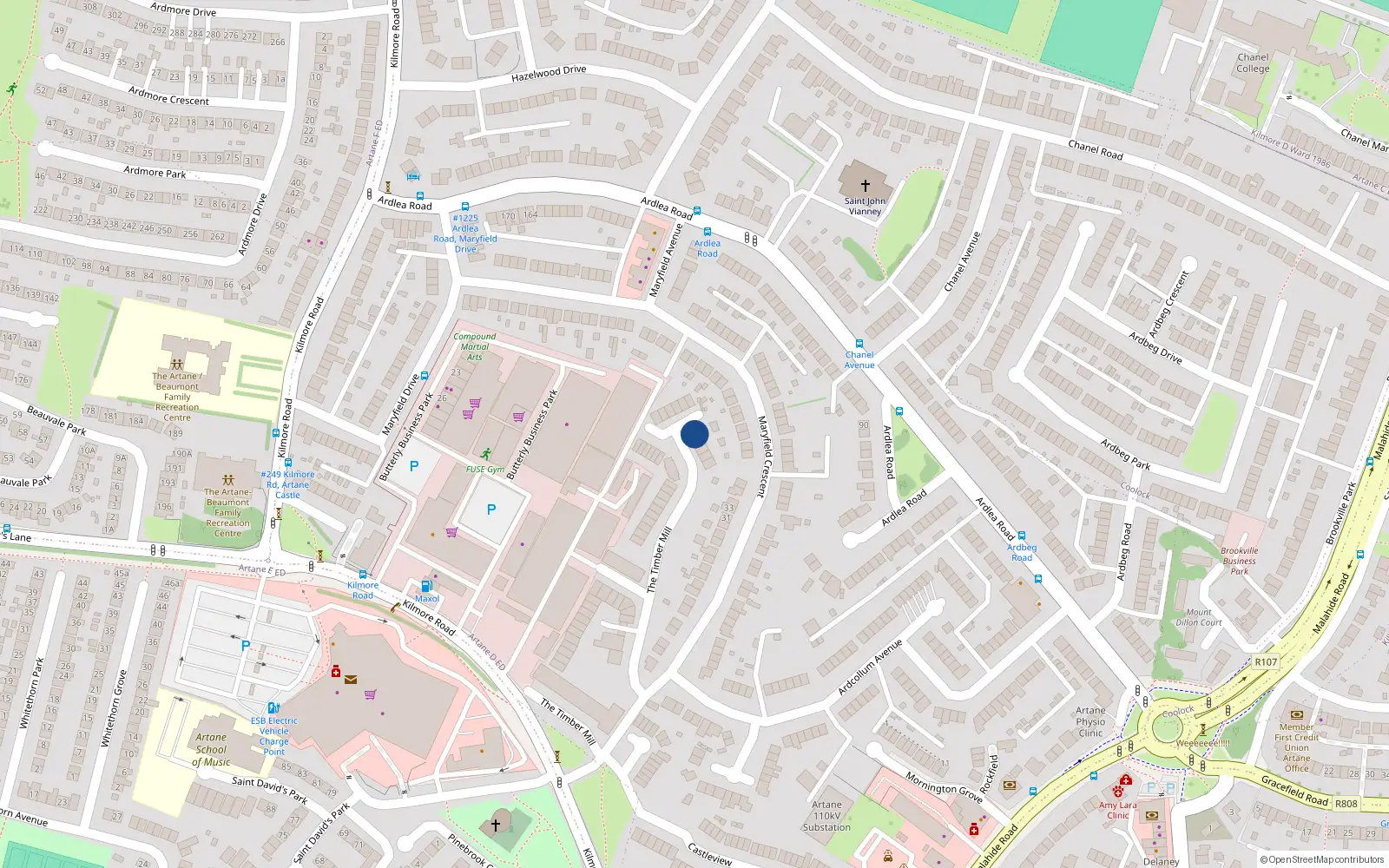 Overhead map showing the location of Apt 16, Timber Mills, Kilmore Road Dublin 5