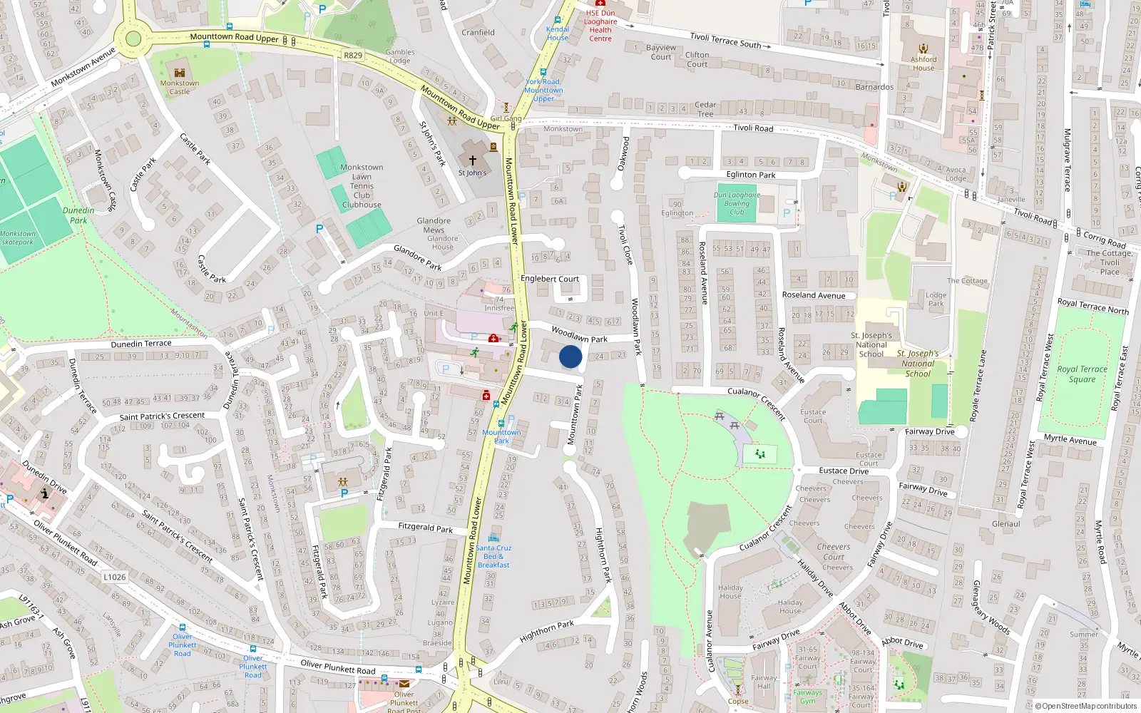 Overhead map showing the location of Apt 16 Woodlawn House, Lower Mounttown Road, Dun Laoghaire