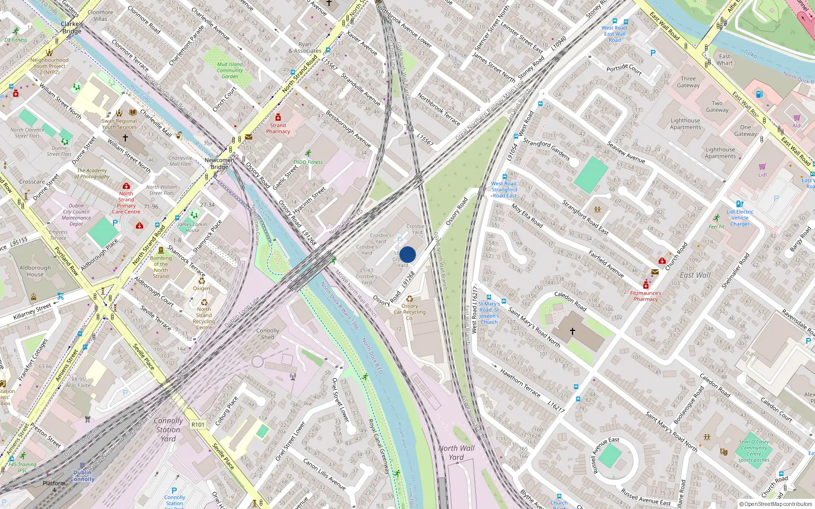 Overhead map showing the location of Apt 167, Crosbies Yard, Ossory Road Dublin 3