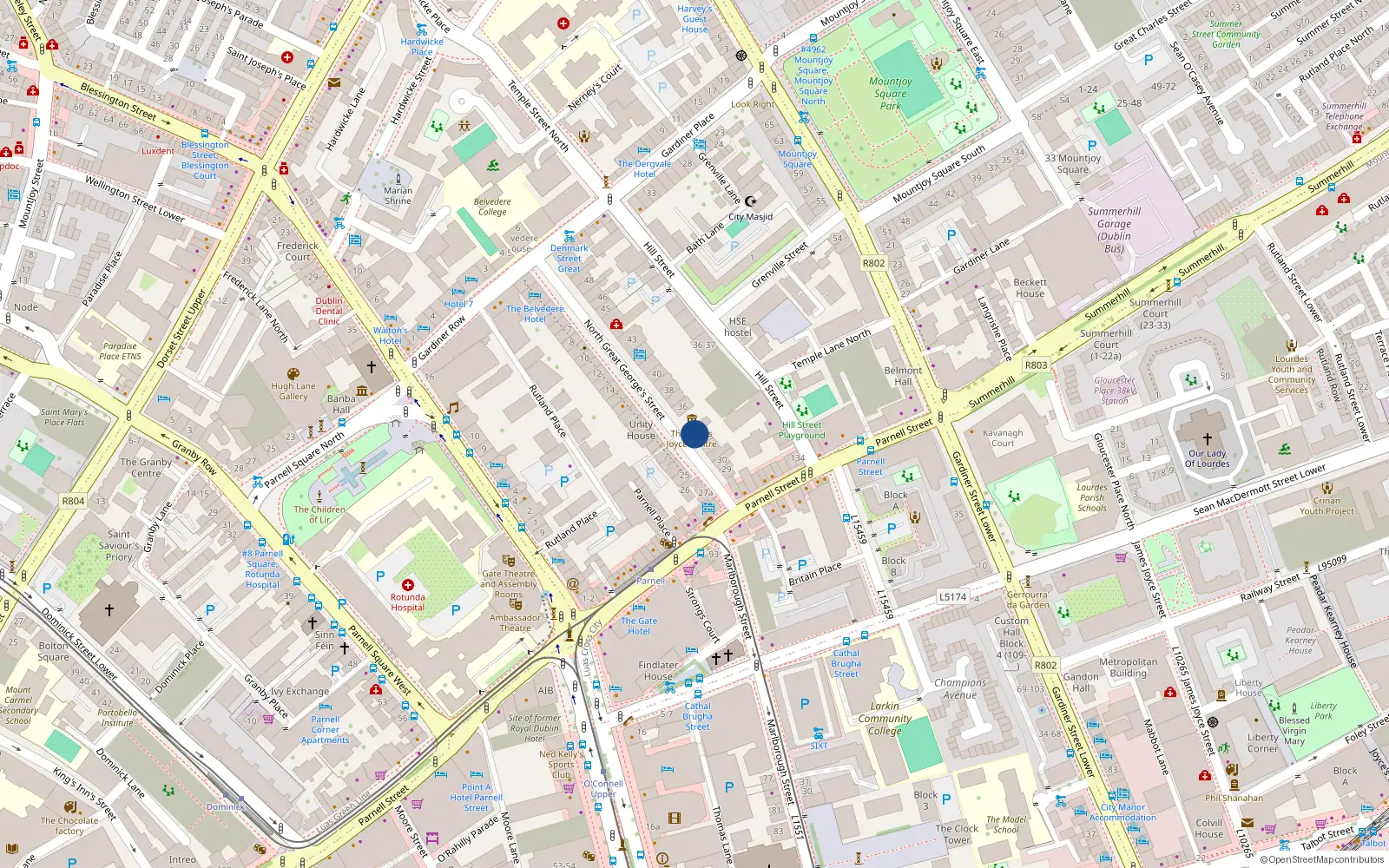 Overhead map showing the location of Apt 17, 34 North Great George's Street, Dublin 1