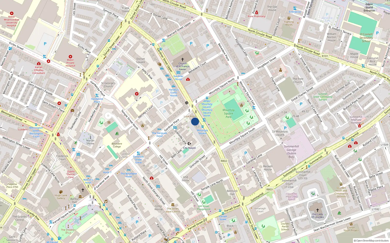 Overhead map showing the location of Apt 17 64 Mountjoy Square, Dublin 1, 64 Mountjoy Square West, Dublin 1