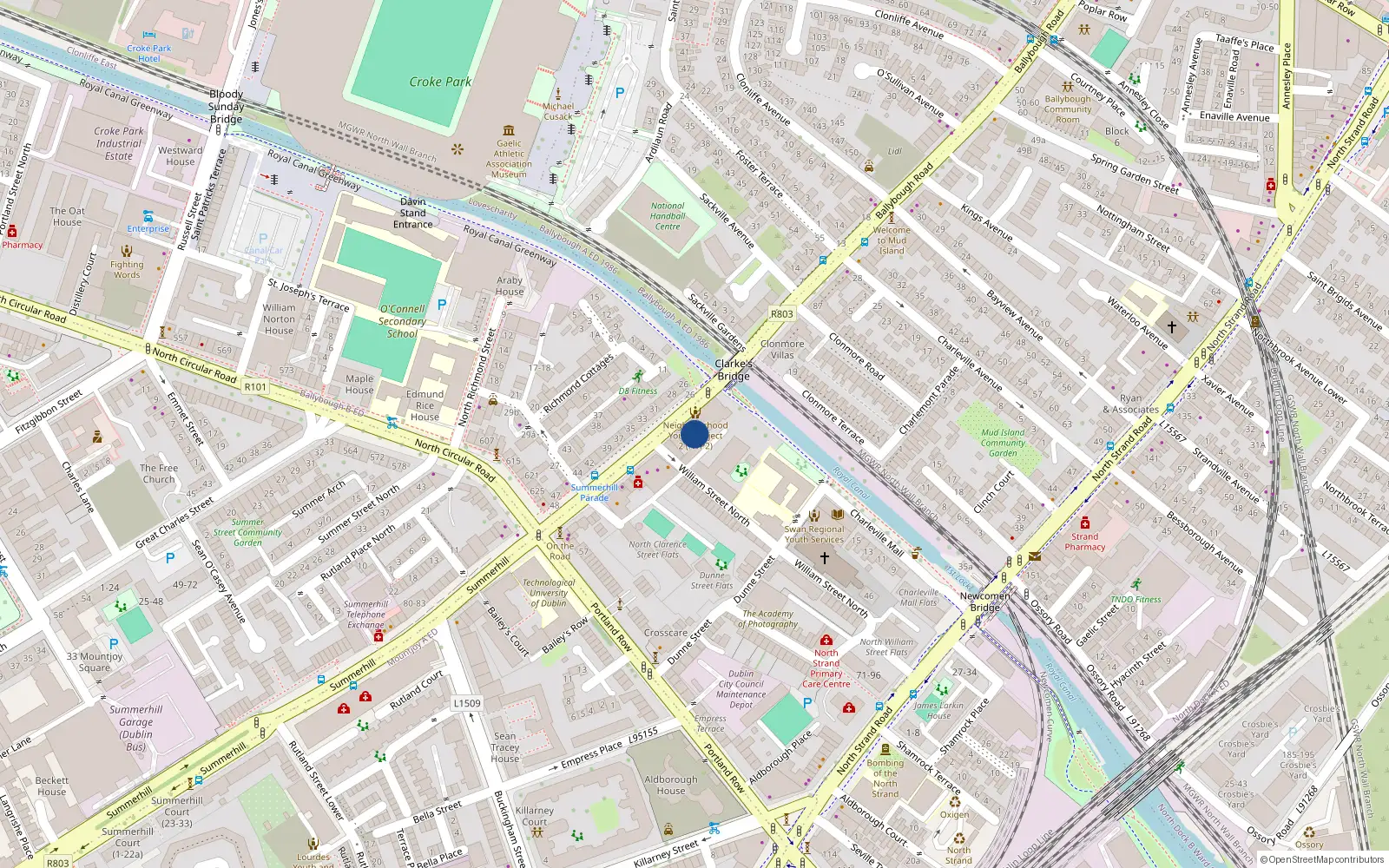 Overhead map showing the location of Apt 17, Bridgwater Hall, 19 Summerhill Parade, Dublin 1