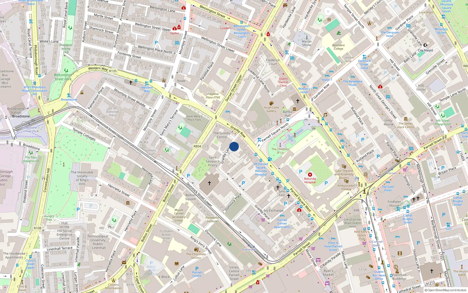 Overhead map showing the location of Apt 17, 14 Granby Lane, Dublin 1