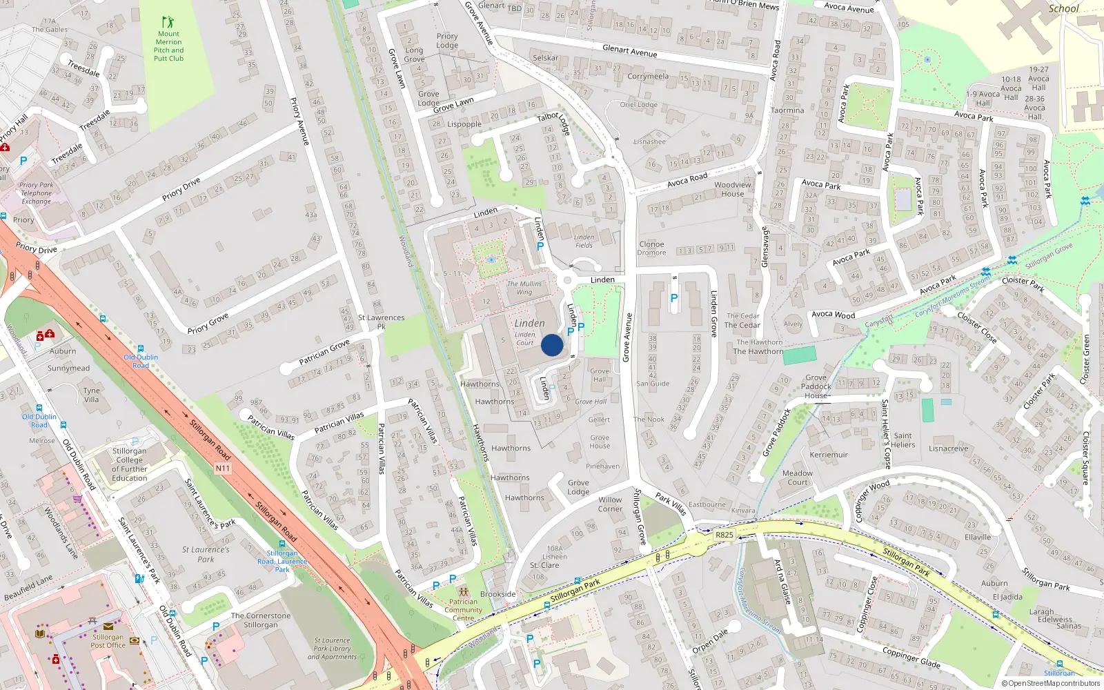 Overhead map showing the location of Apt 17 House 2, Linden Court Grove Avenue, Blackrock