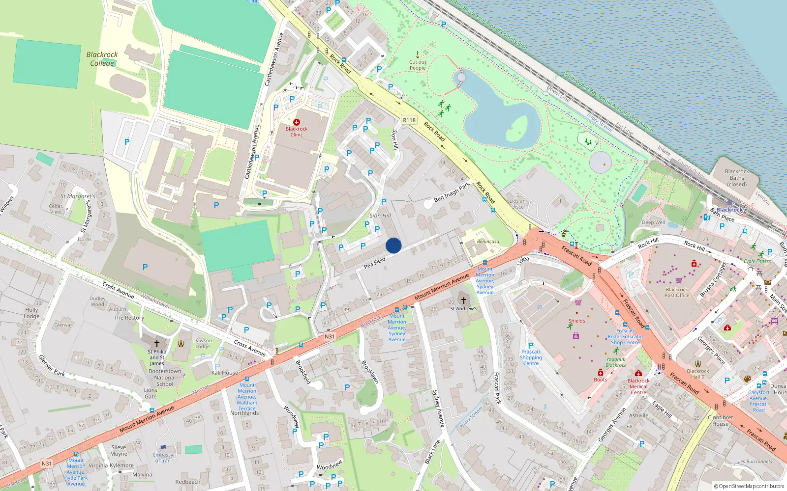 Overhead map showing the location of Apt 17 Westfield, Sion Hill, Blackrock Dublin
