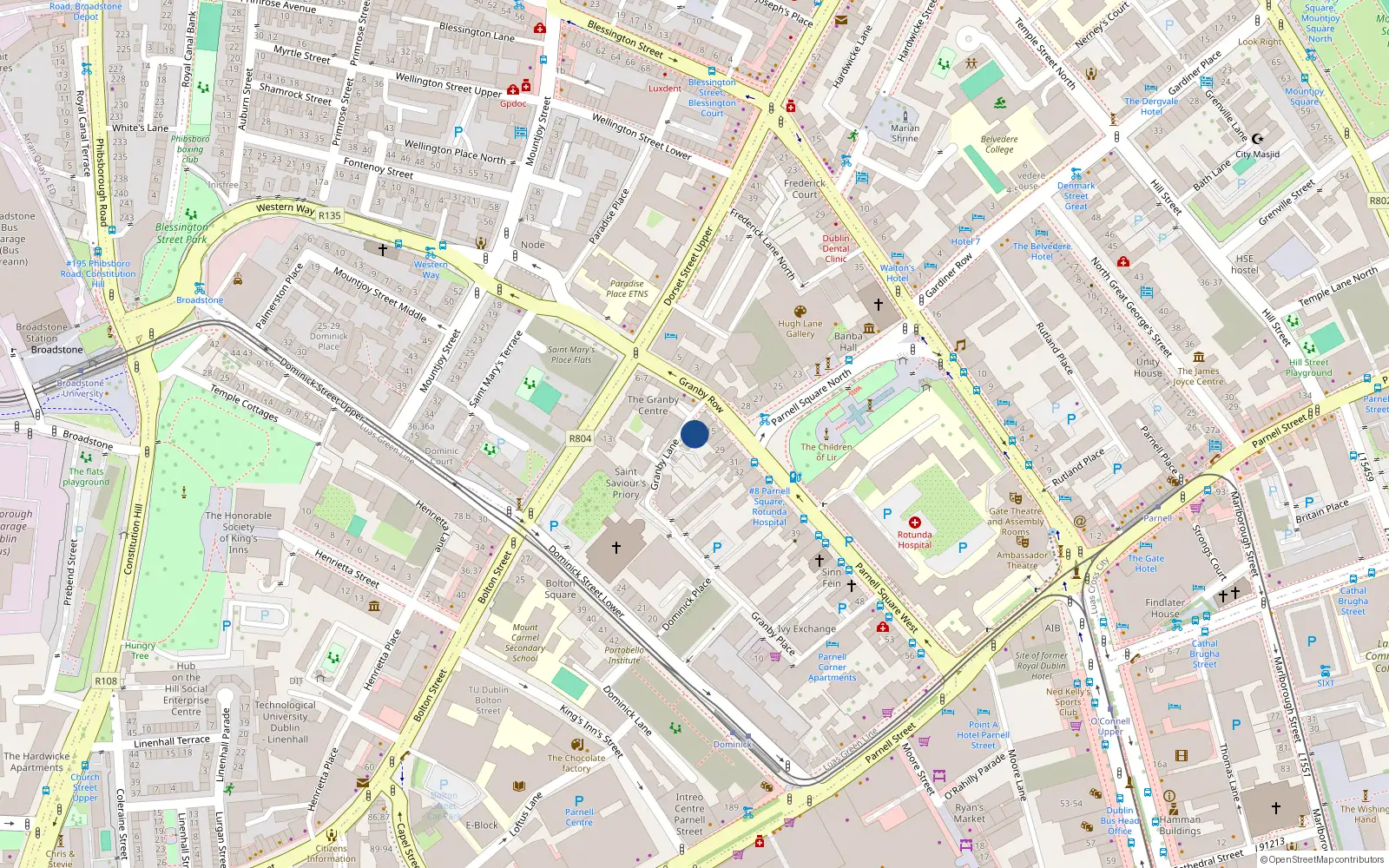 Overhead map showing the location of Apt 18, 14 Granby Lane, Dublin 1