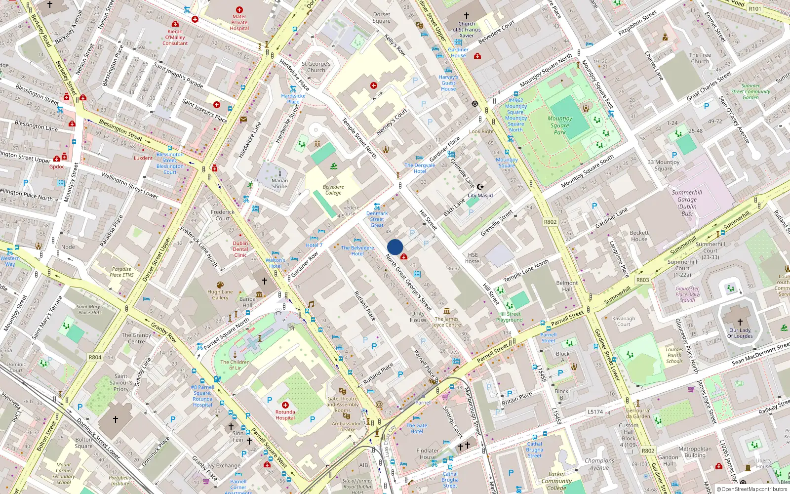 Overhead map showing the location of Apt 18, 46 North Great George's Street, Dublin 1