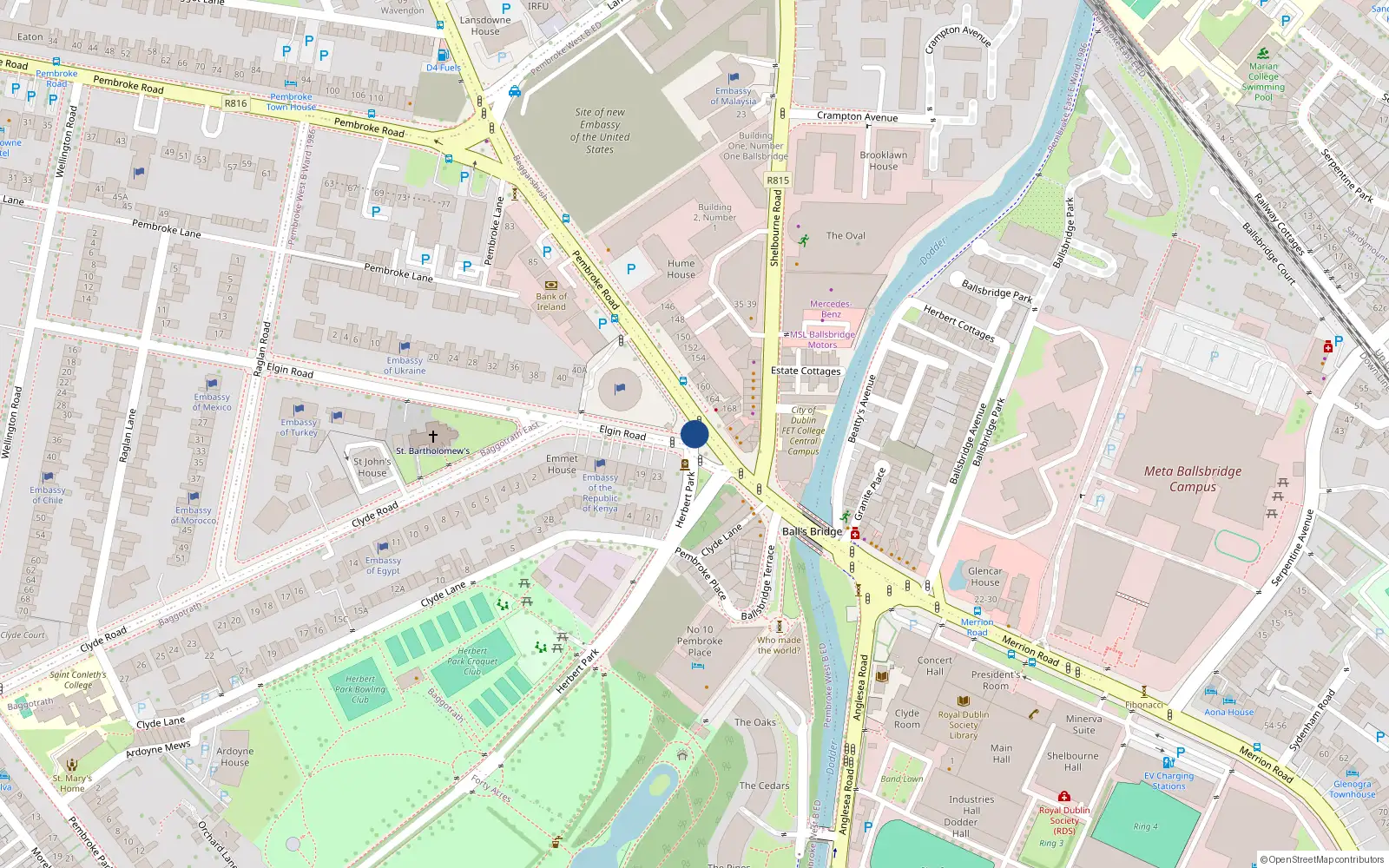 Overhead map showing the location of Apt 18 Arran More, Pembroke Road, Dublin 4