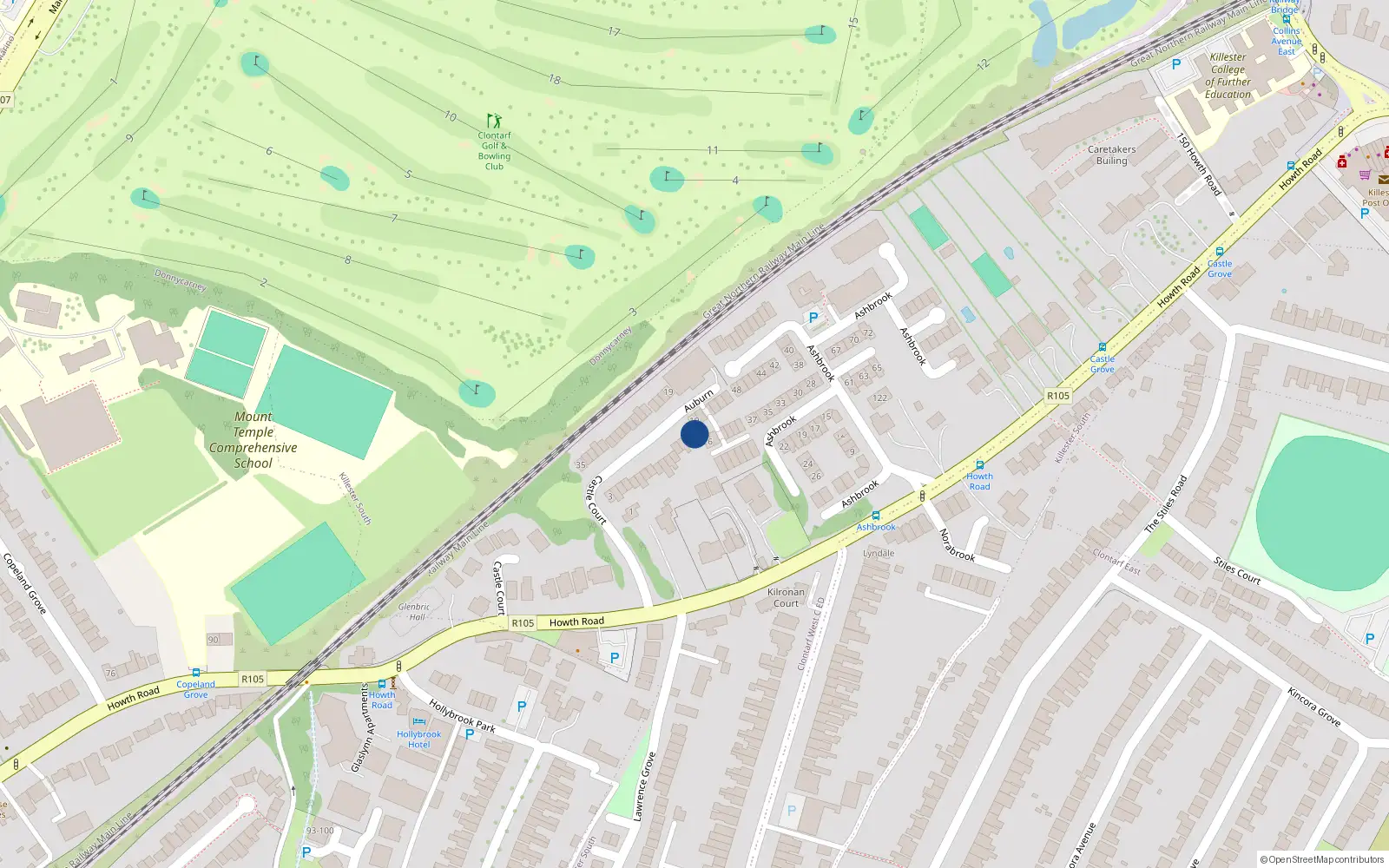 Overhead map showing the location of Apt 18 Auburn, Howth Road Clontarf, 18 Auburn, Dublin 3