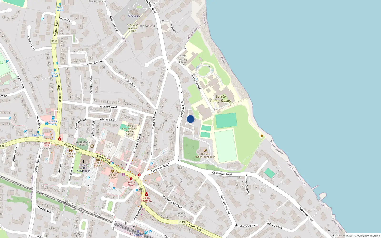 Overhead map showing the location of Apt 18, 18 Coliemore Road, Dalkey