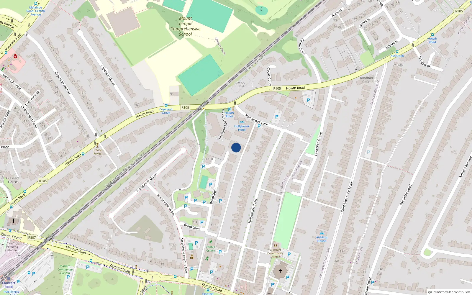 Overhead map showing the location of Apt 18 Hollybrook Mews, Clontarf, Dublin 3