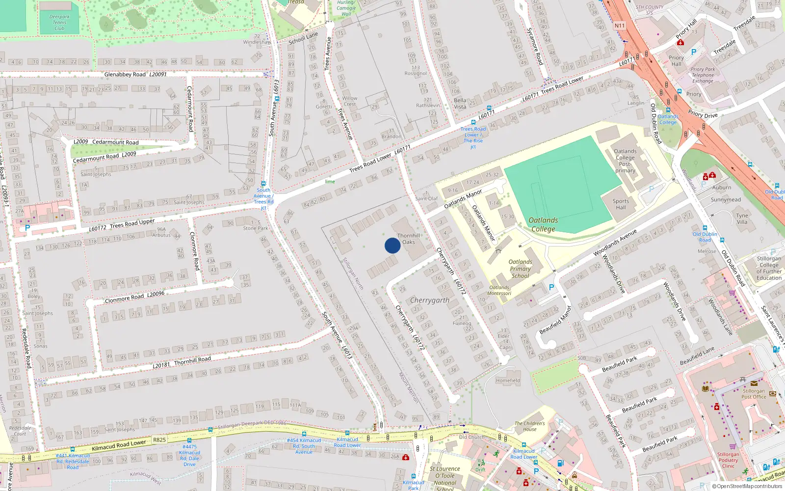 Overhead map showing the location of Apt 18 Thornhill Oaks, Cherry Garth, 18 Thornhill Oaks, Mount Merrion